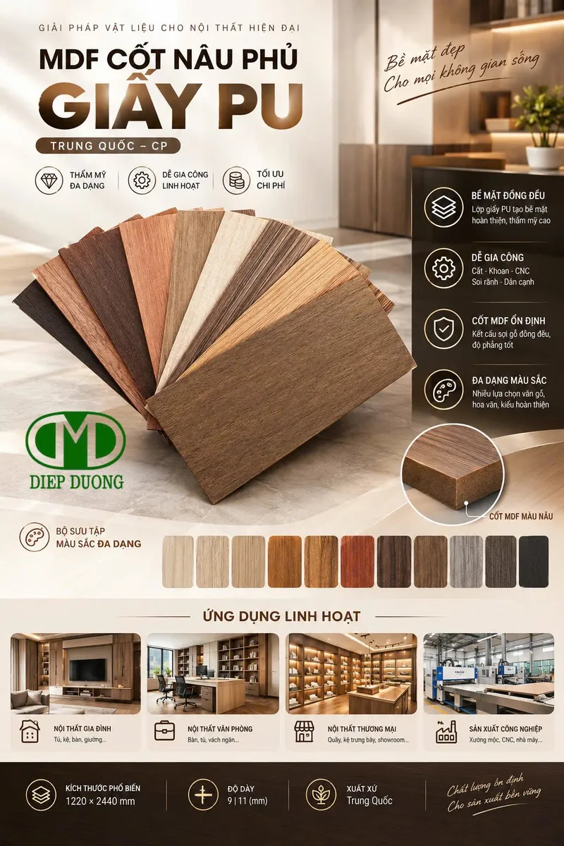 MDF nâu phủ giấy PU CP Trung Quốc